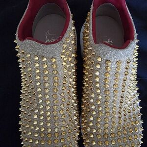 Christian Louboutin Gold Studded Slip-On Women’s Shoes